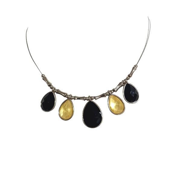 Yellow Black Stone Cabochon Glass Necklace Bead Spring Summer Fashion Jewelry - Picture 1 of 14